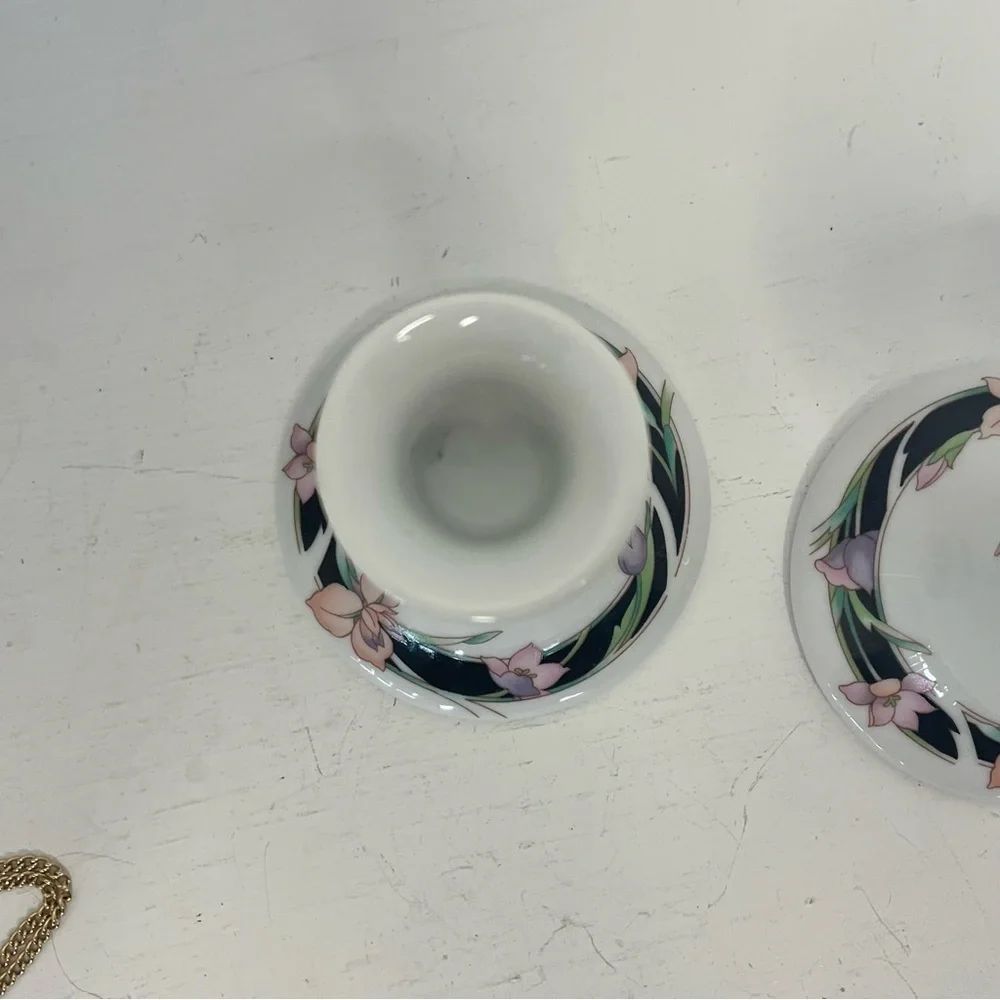 Pair of Vintage 1983 Wicks ’N’ Sticks Fiona Black Porcelain Candle Sticks